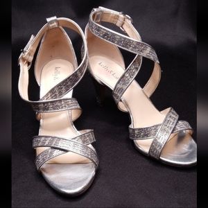 Kelly & Katie Sparkly Silver & Gold Strappy Ankle Heels Women's Size 8.5